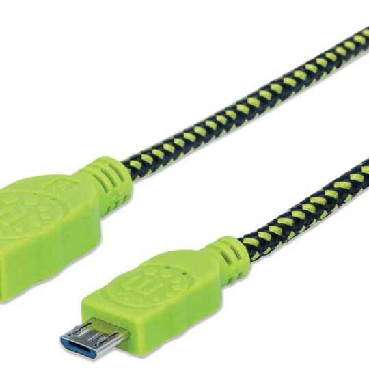 Cable Micro-B USB, A macho/Micro-B macho, Negro/Verde, 1 m
