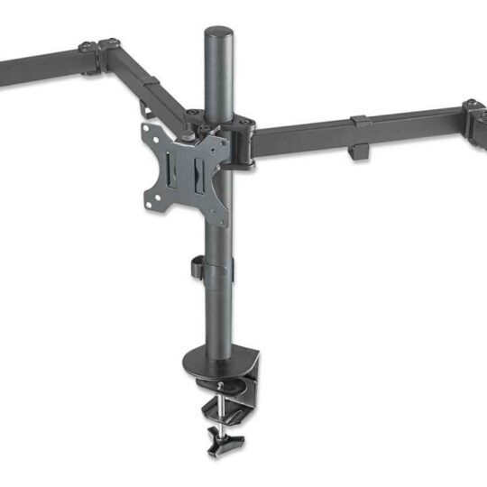 Soporte para monitor, de escritorio, movimiento articulado, 3 pantallas planas de 13" a 27" máximo 7 kg cada una