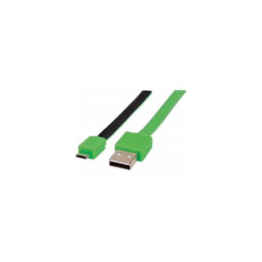 Cable Plano Micro USB, 1 metro, Verde-Negro