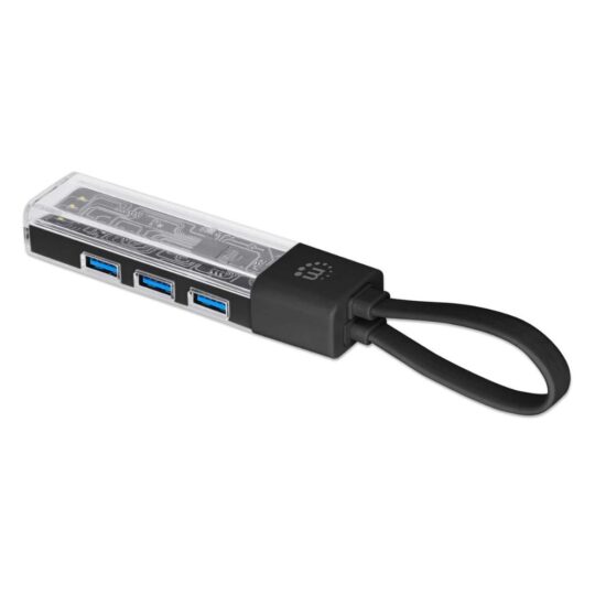 Concentrador combinado transparente USB 3.0 tipo C/tipo A de 4 puertos